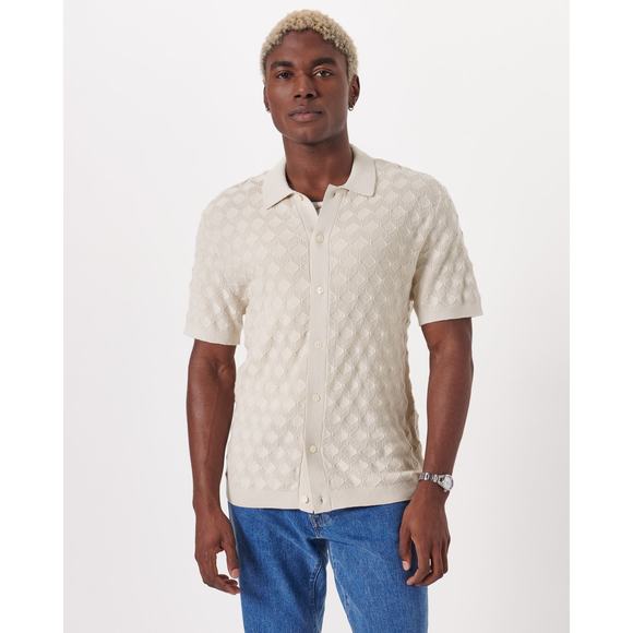Abercrombie Fitch Stitch Buttonthrough Sweater Polo - L - Cream - Picture 1 of 7